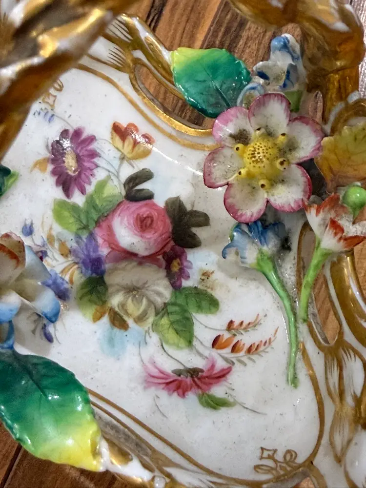 Antique Carl Thieme Dresden porcelain footed Mini bowl