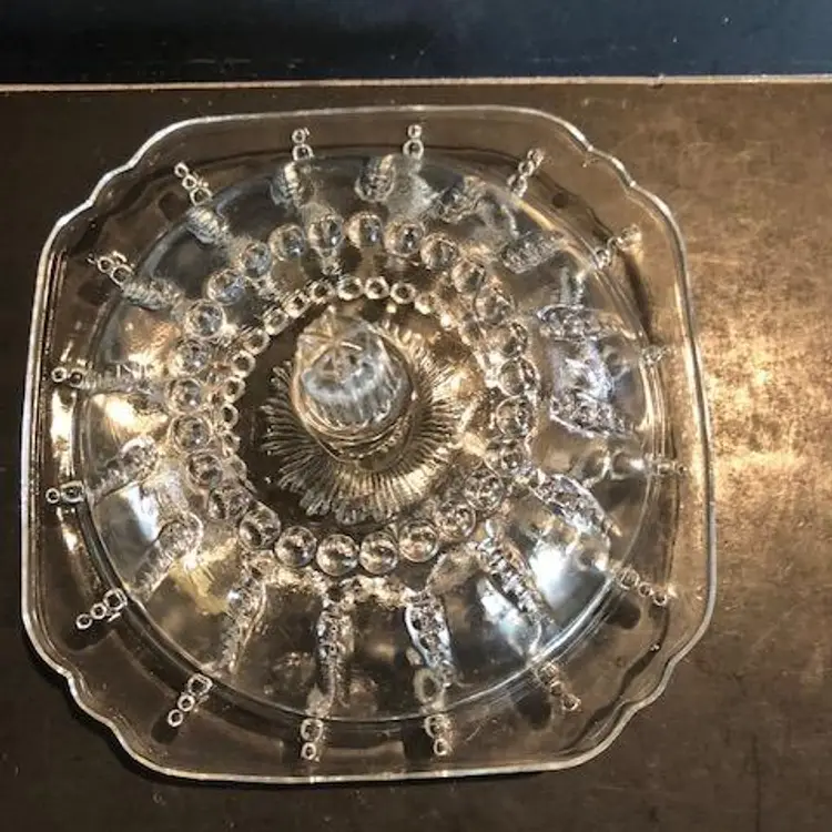 Vintage Federal Glass Columbia Clear Glass Beaded Covered Butter Dish
