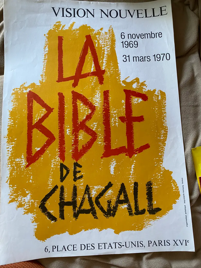 Marc Chagall art exhibition 1969 - La Bible De Chagall - 25 tall x 17 wide - good condition light creases see photos