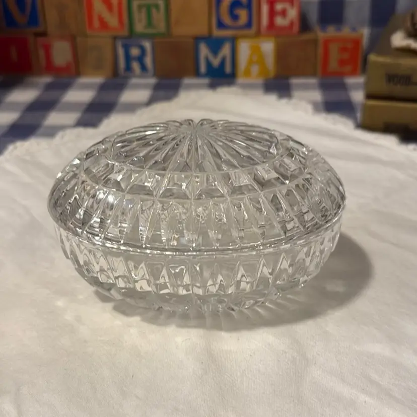 1980s Lenox Cut Crystal Oval Trinket Box