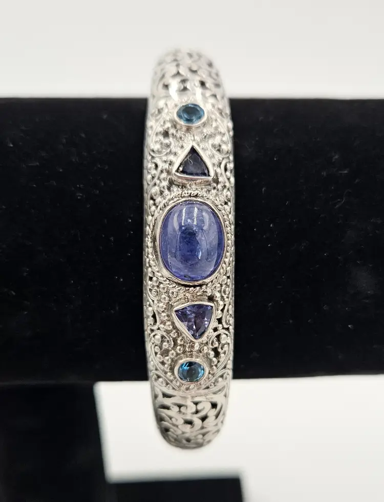Sarda Tanzanite and Topaz 925 Cuff Filigree Bracelet