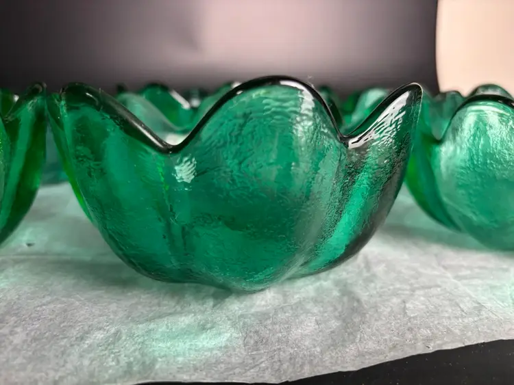 Blenko Glass Lotus Bowls, Sea Green, Set of 6 MCM Bowls