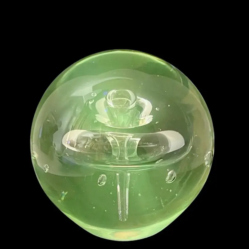 Large Controlled Bubble Paperweight Clear Glass 4” T Glows 3.14 lbs