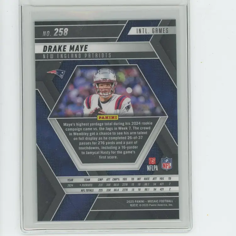 Football 2025 Panini Mosaic Football Drake Maye England Games #258 New England Patriots