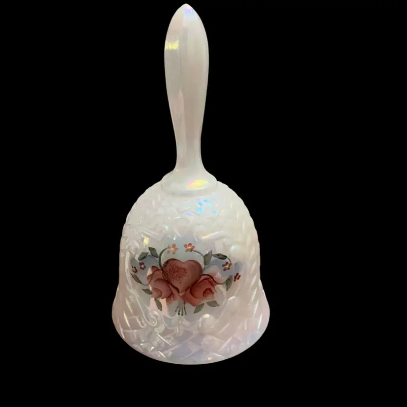 Fenton Roses And Heart Pearlescent White Basketweave HP By Dane Fredrick 6.5” x 3.25”