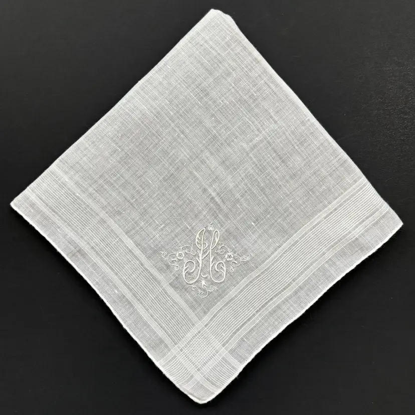 Embroidered Monogram H Wedding Handkerchief Initial Bride Cottage Core Vintage