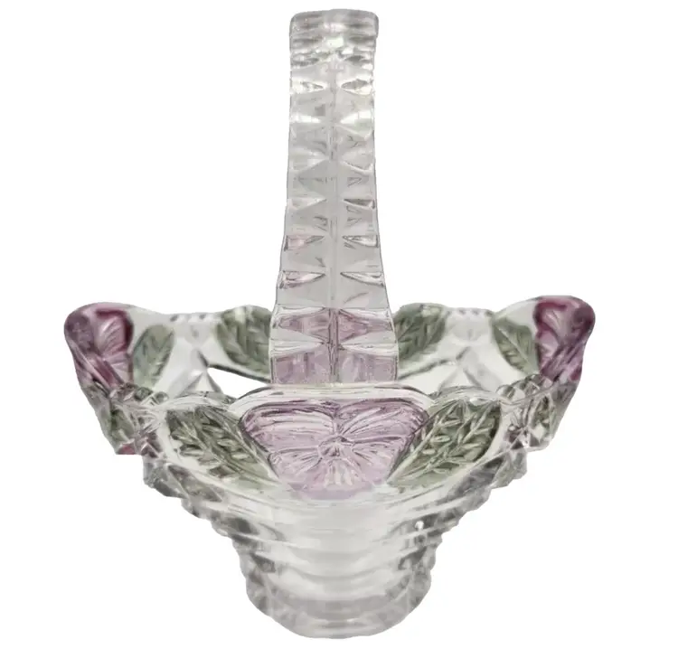 Anna Hutte Crystal Crystal Candy / Trinket Dish With Pink Flowers