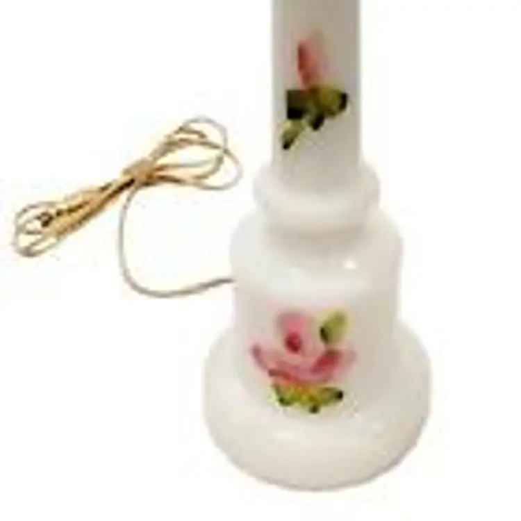 Vintage 1950's Hand Painted Floral Milk Glass Tabletop Bedside Lamp J-2092
