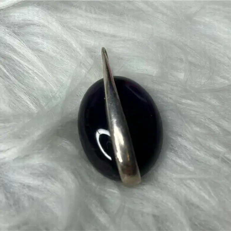 Dark Purple Glass Pendant With Silver Wrap