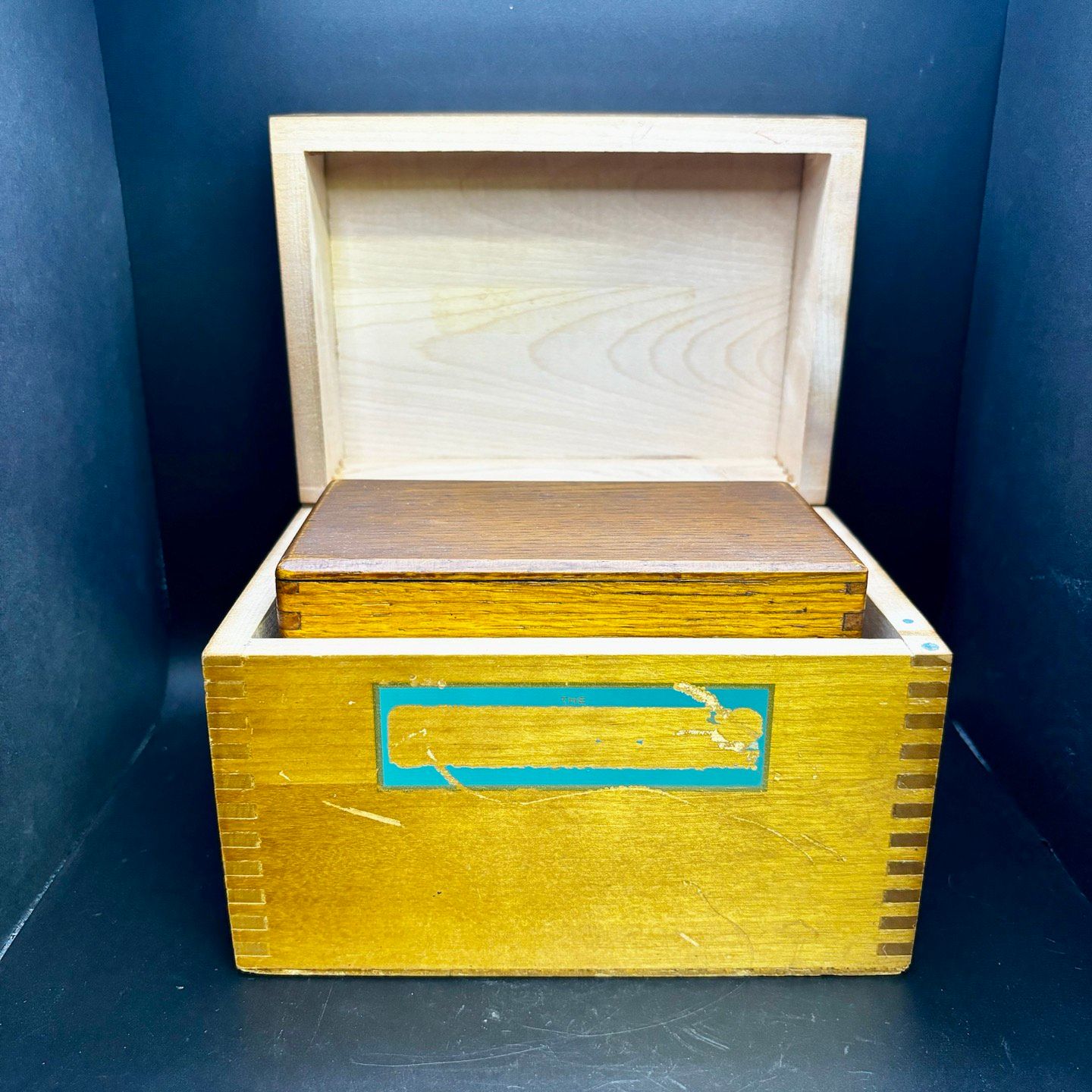 Niknax · Vintage Wood Hinged Recipe Box 5”x7”