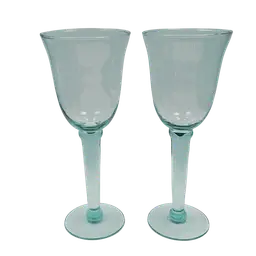 Vintage Hand-Blown Aqua Stemmed Glasses, Retro Wine/Water Goblets, Retro Barware