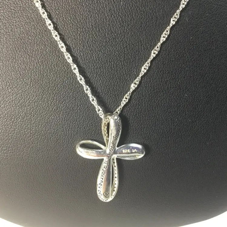 Necklace, reversible sterling cross pendant, sterling twisted rope chain 18" spring ring