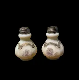 36. Vintage Art Deco~White Glass~Salt Pepper Shaker~set~