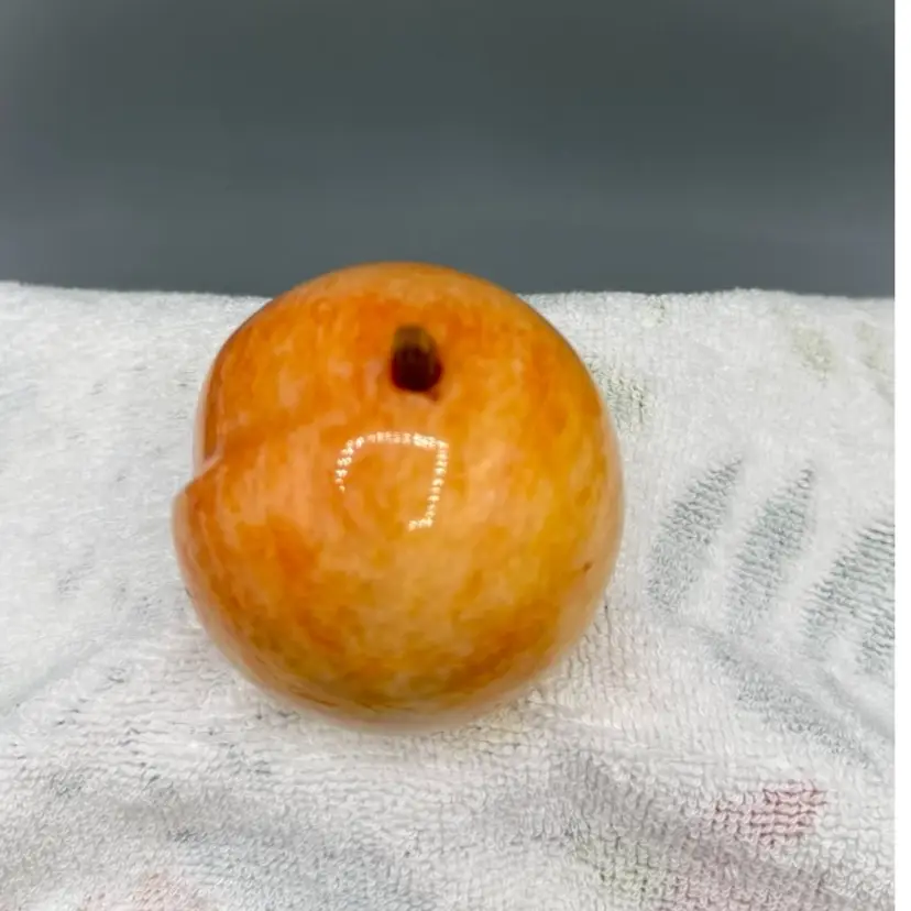 Vintage Italian Realistic Painted Polished Marble Stone Fruit Peach 3"x 3"