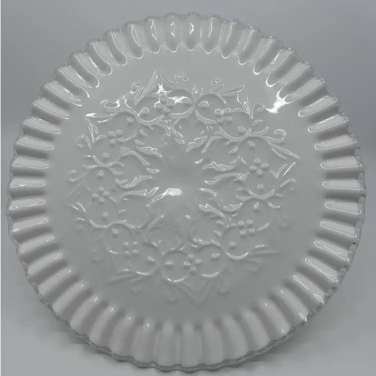 Fenton Spanish Lace Silver Crest Milk Glass Pedestal Cake Plate