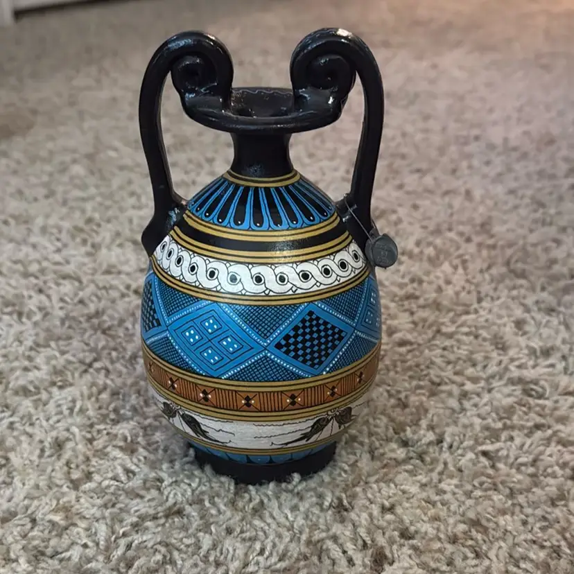 Hand-Painted Copy Greek Pottery Vase, Period 630-690 BC - 7.5” tall