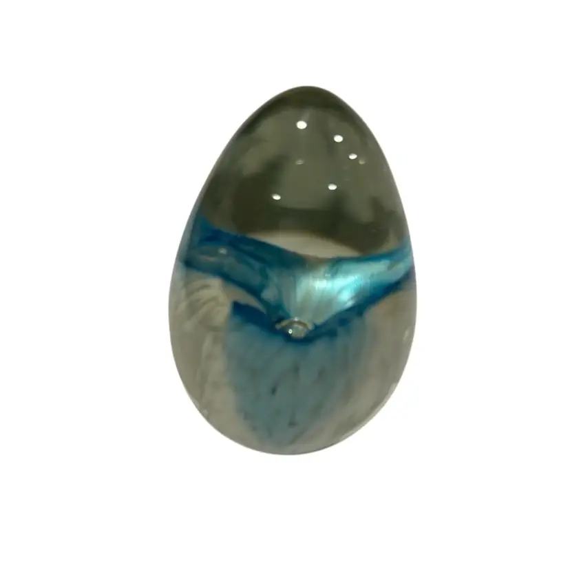 1991 Glass Eye Studio - Sweet Little Egg-shaped Aqua Blue & White Spatter With Center Controlled Bubble - Signed & Dated - 3”