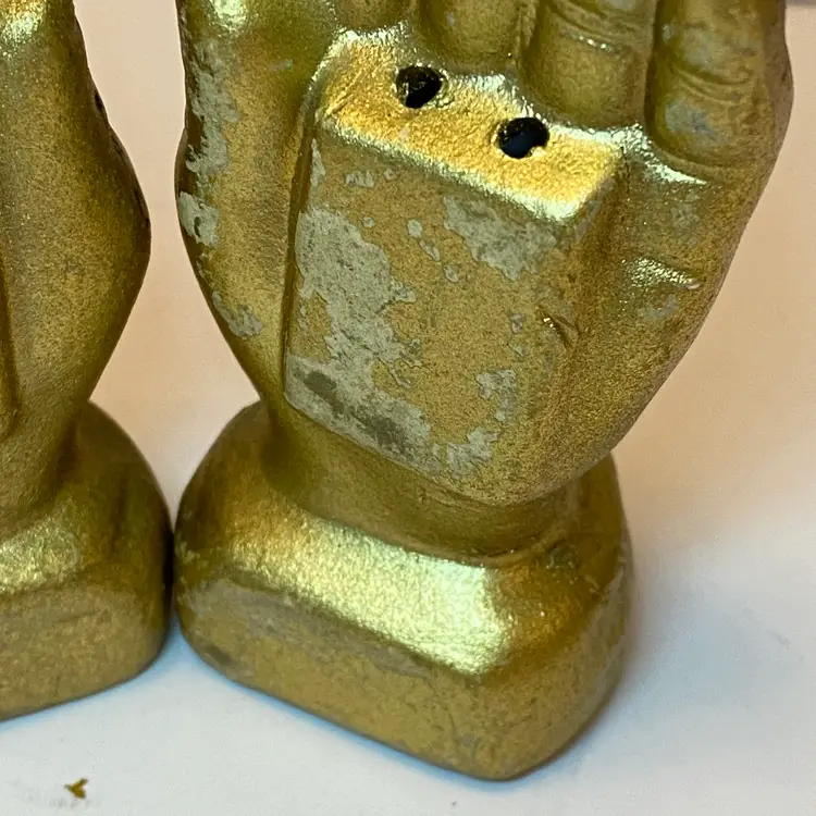 Vintage Praying Hands Salt and Pepper Shakers Gold Banff Canada Taiwan