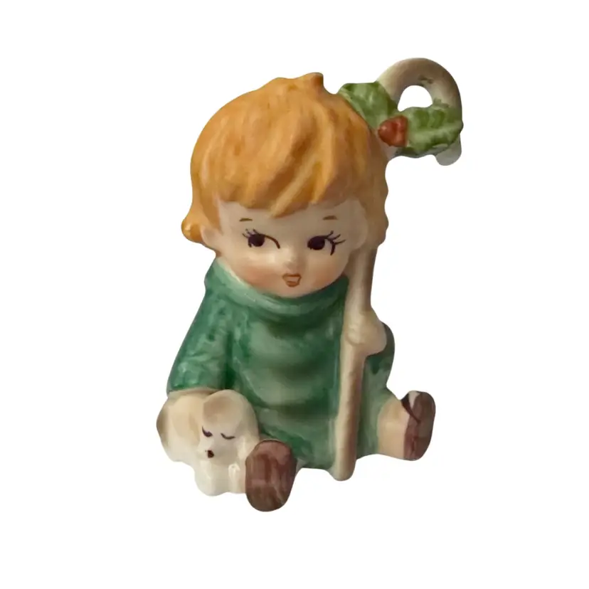 VTG Lefton Shepherd Kid Doggy Figurine Green Robe
