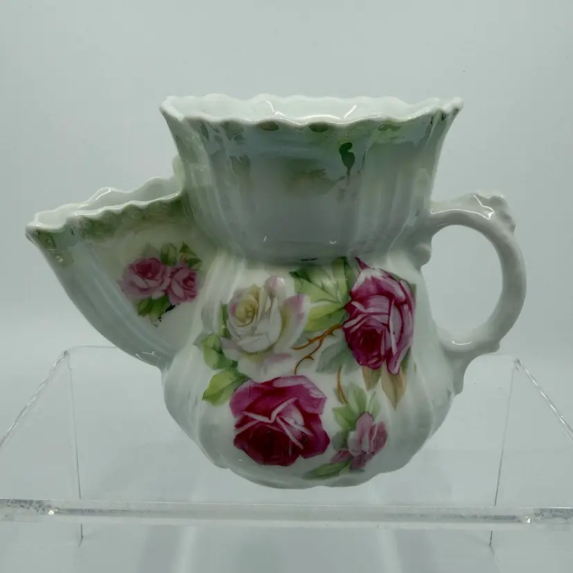 Vintage Shaving/Scuttle mug pink florals & Green Lusterware Rim Germany