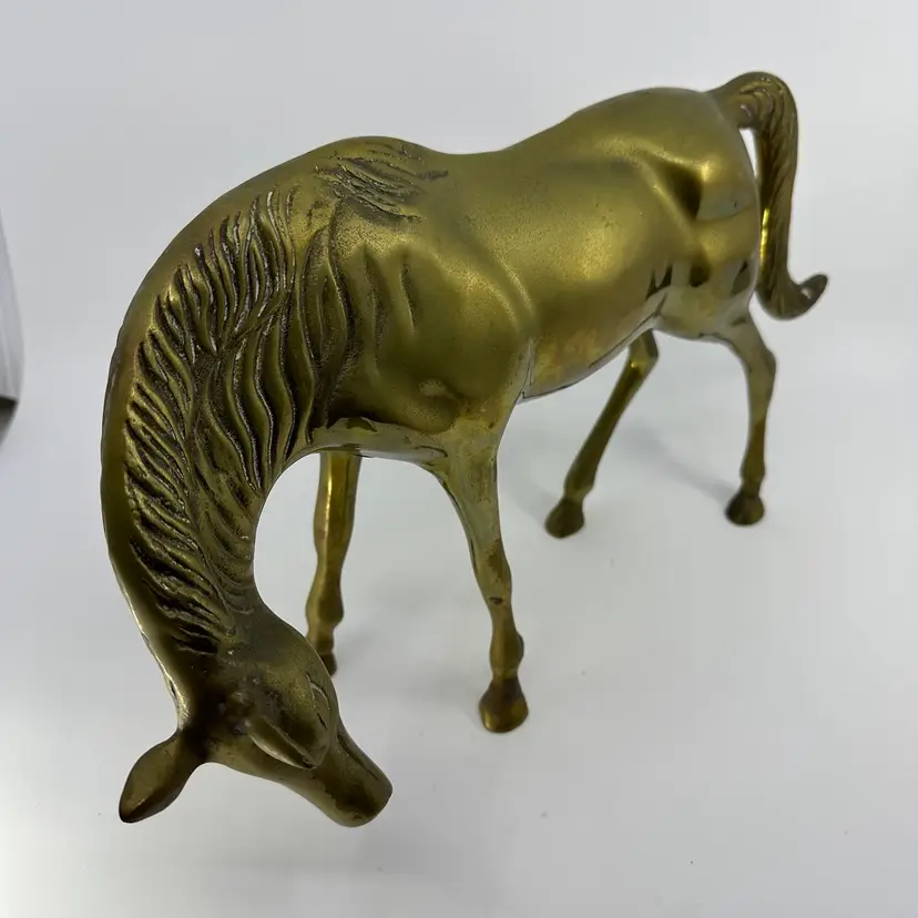 Vintage Large Brass Horse Grazing Equestrian Figurine 16”!!