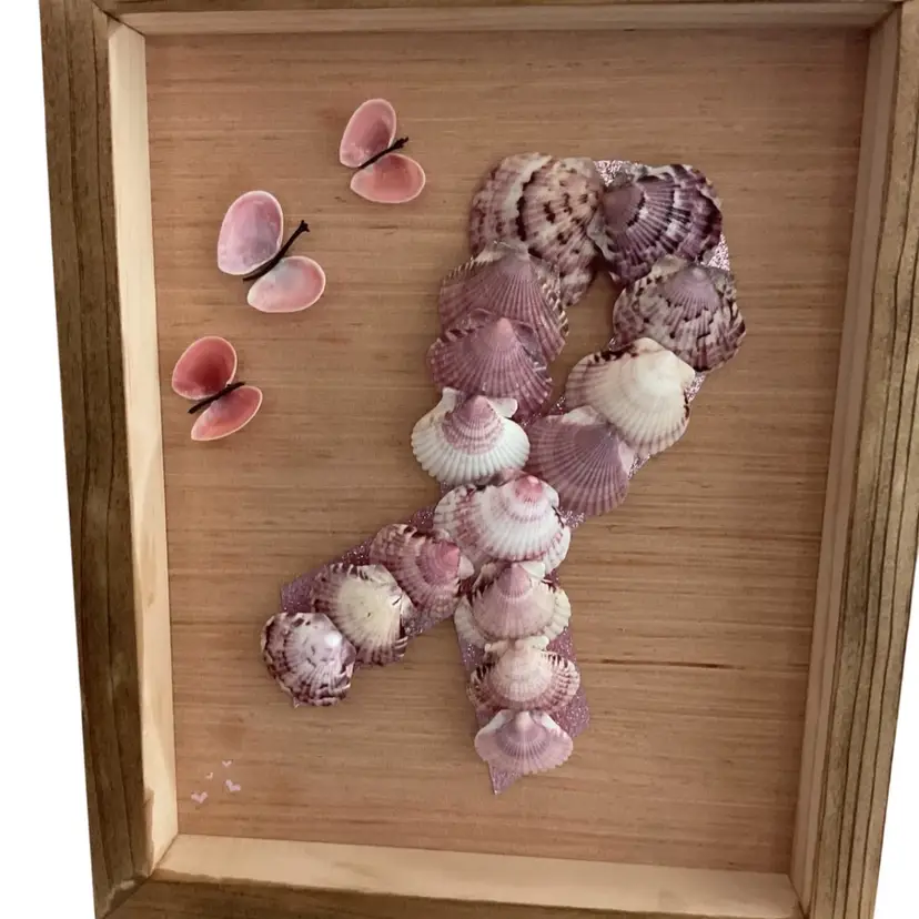 002 Breast Cancer Awareness Ribbon Made out of Seashells