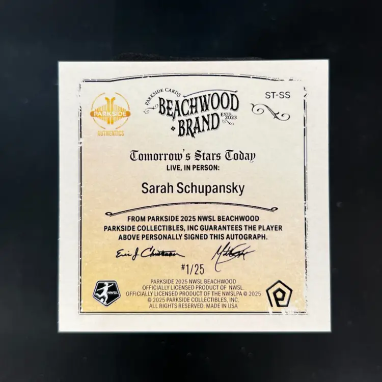 Sarah Schupansky 2025 Parkside Beachwood Brand Tomorrows Stars Today Autograph /25 Soccer Card