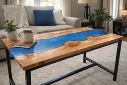Blue Epoxy River Table – Big Leaf Maple Burl – Live Edge Desk or Accent Table – Satin Steel Base – 21.5” x 39.5” – Handmade in Indiana