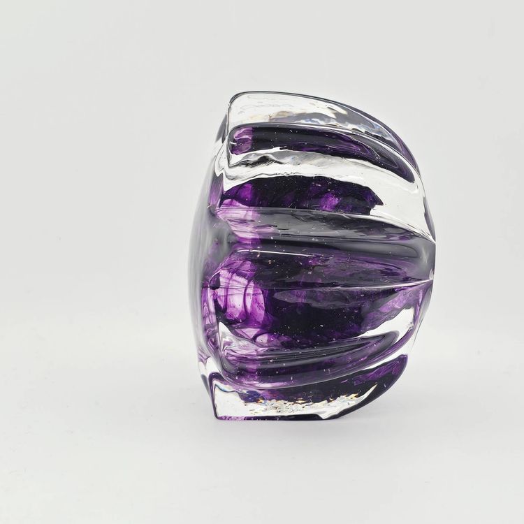 Signed Purple Star Art Glass Paperweight As Is