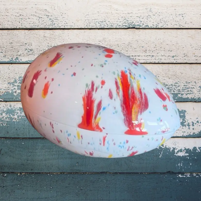 Vintage MCM Mid Century Modern Ceramic Egg Trinket Box Groovy Handmade Decor Easter Spring