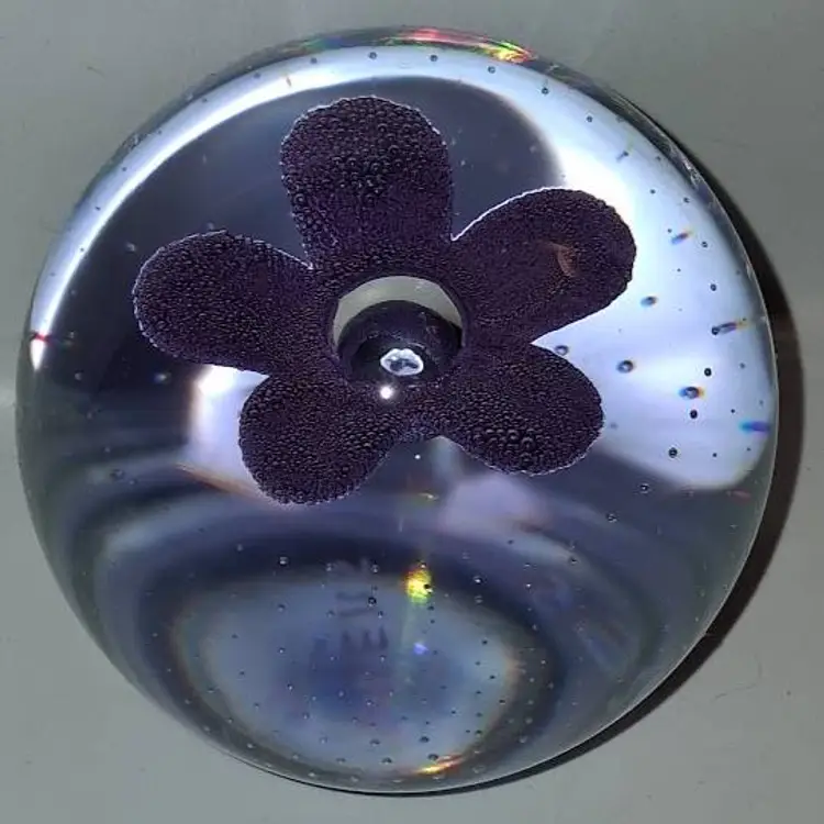 Caithness, Scotland Pop Flowers-Purple, Neodymium Glass Paperweight, NEW IN BOX!