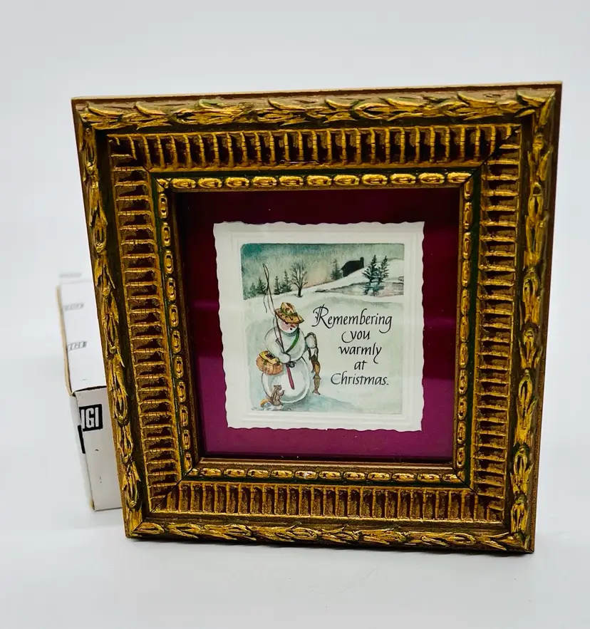 MPressions Miniature Framed Snowman Christmas Wishes Print 4.5” Original Box