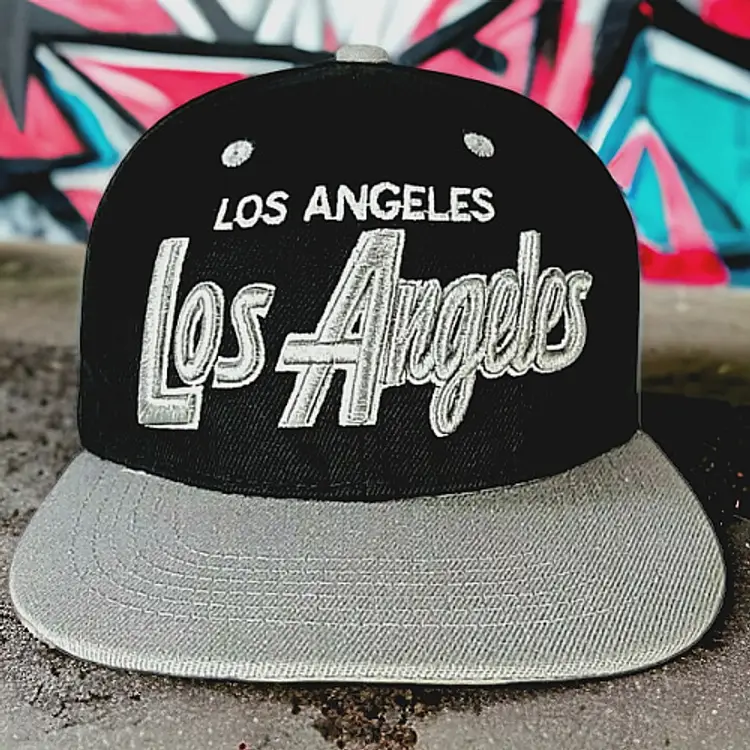 Los Angeles Baseball Snapback Hat Flag & Symbol Cap Adjustable Black and Silver