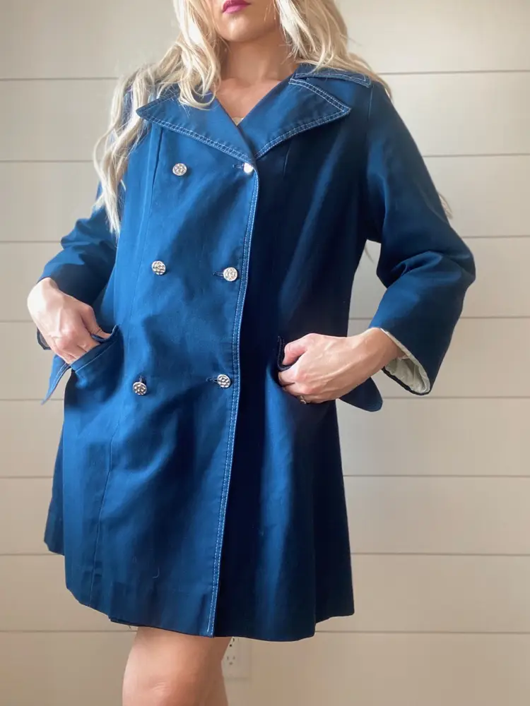 Vintage “Wamsutta” Fabric Slate Blue Rain Jacket 