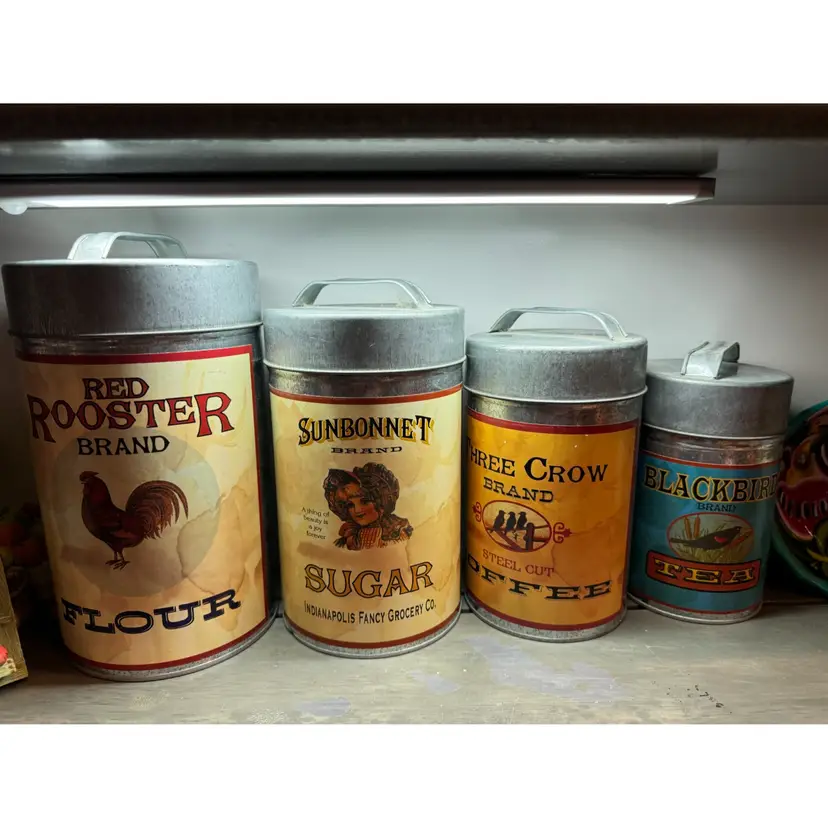 * Reduced *Reproduction Tin Kitchen Canisters