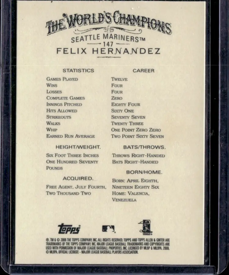 Felix Hernandez 2006 Topps Allen & Ginter Card