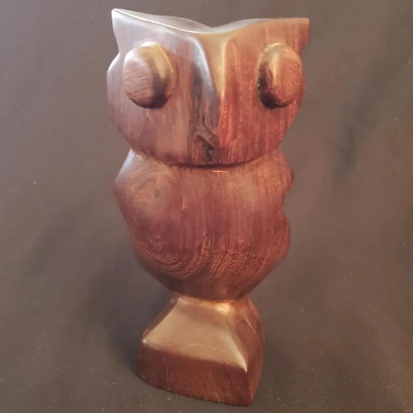 Stylized Owl Figurine Ironwood Hand Carved 5⅝" Tall Mid-Century Modern Unbranded