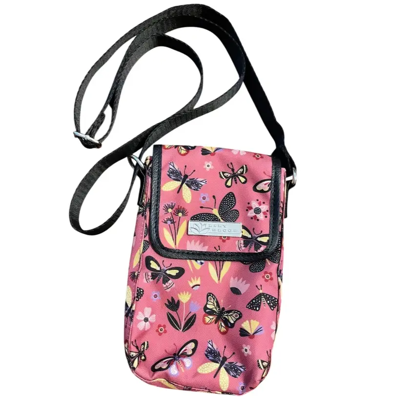 Lilly Bloom Cross-Body- “Butterfly Meadow” 🦋 8.5”x5.25” - Adjustable Strap- Clear Outer Pocket- Interior Card Slots