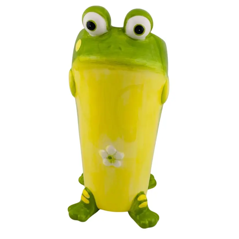 Burton Toby Toad Frog Vase Ceramic Retro Whimsical 2005 Green Yellow
