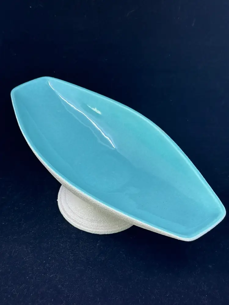 Royal Haeger Pedestal Centerpiece Console Bowl White & Blue Glazed 124