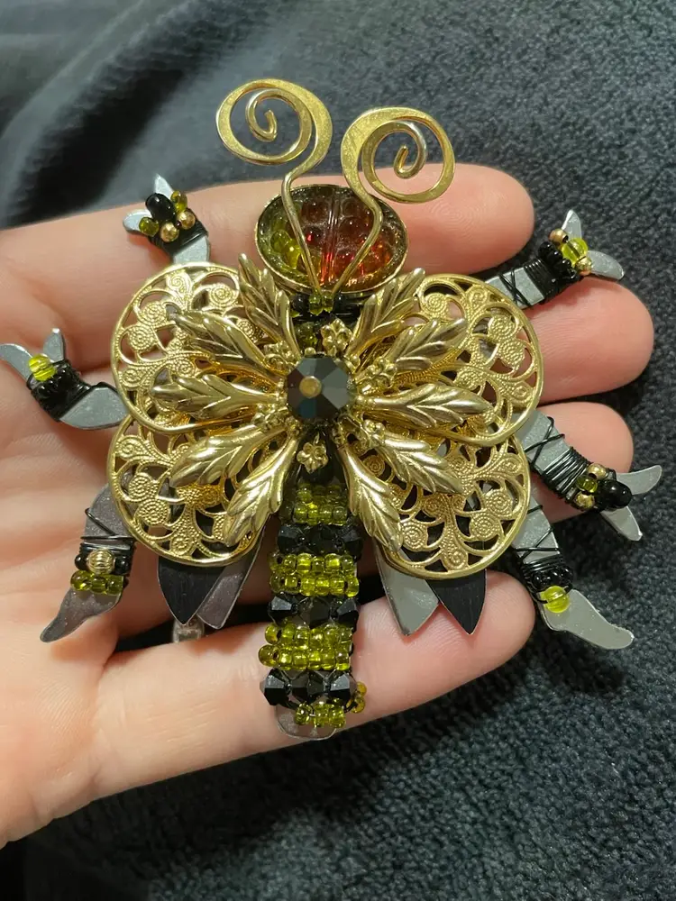 Liztech Butterfly Bug Brooch Pin Signed Mixed Metal Layered 1996 RARE