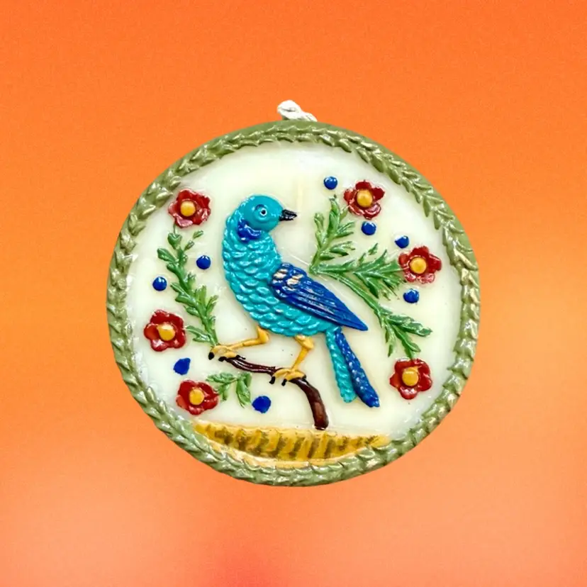 Vintage Wax Ornament Cast From Antique German Mold | Bird On Branch c. 1750