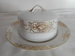 Hand Painted Nippon Gold Round Covered Cheese Dish Butter Keeper Moriage