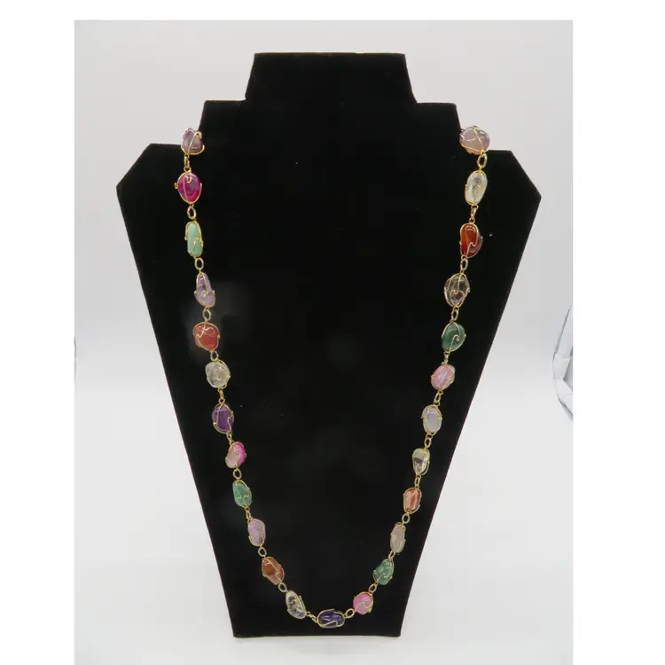 Vintage earth color stone necklace 15 inch drop artesian made