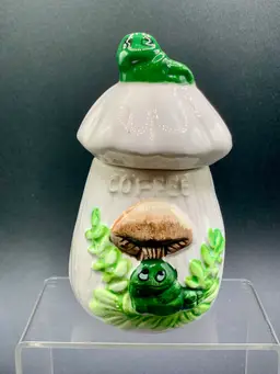 Vintage Frog With Mushroom Coffee Canister.