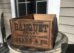 RARE Antique Advertising Banquet Brand Sears & Co Boston Mass Wood Shipping Box