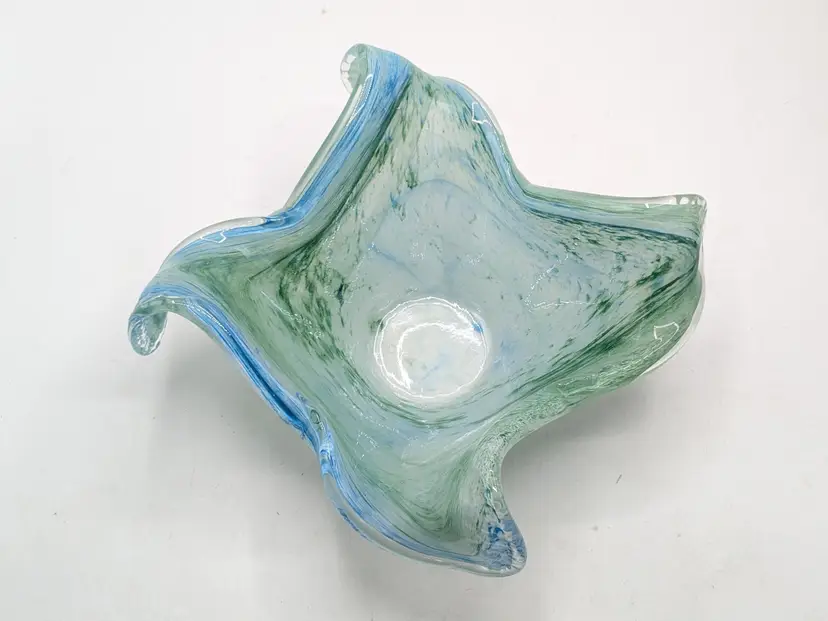 Vintage Swirled Art Glass Bowl in Blue and Green