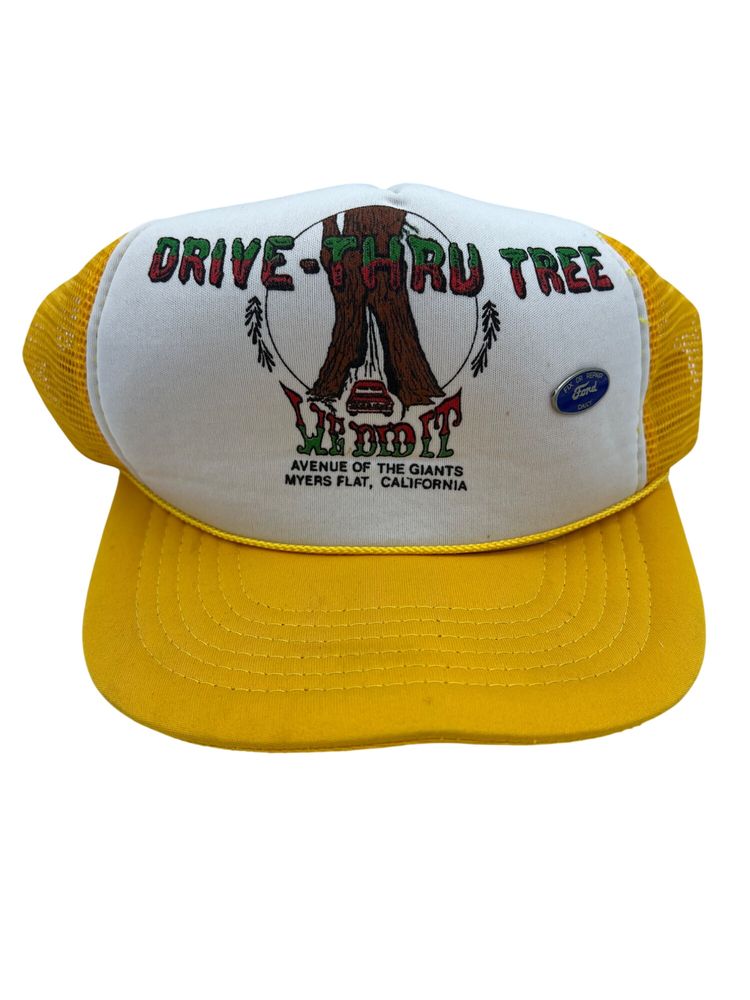 1980s Drive-Thru Tree ‘We Did It’ Avenue of the Giants trucker hat + Ford pin
