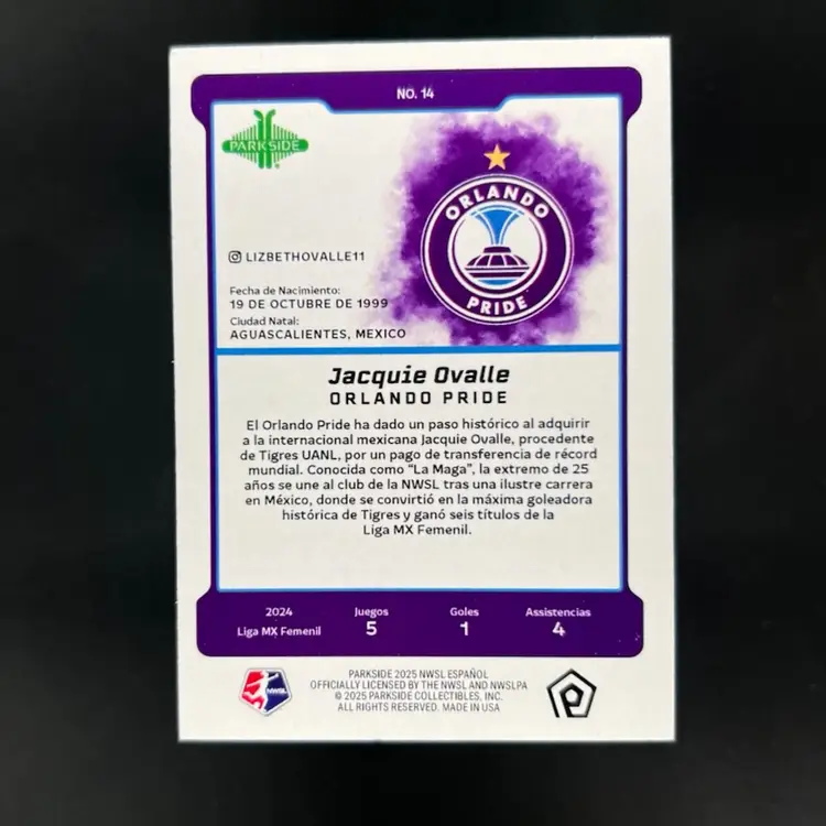 Jacquie Ovalle 2025 Parkside En Espanol Silver Border /100  Soccer Card (B)
