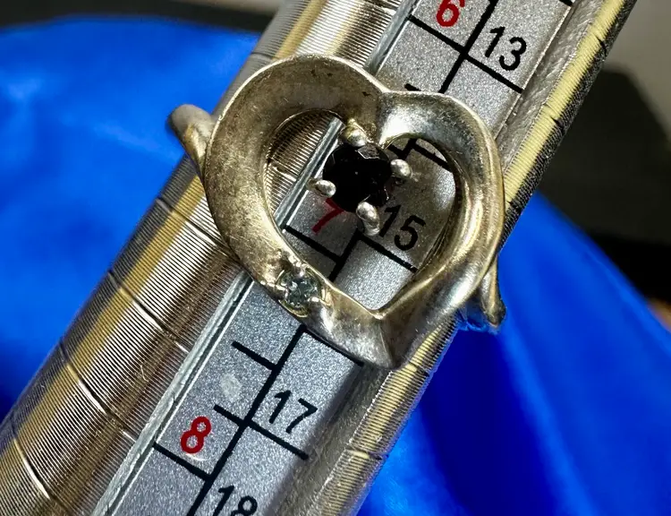 Lenox Sterling Vintage Heart Ring with Red & Aqua Blue Stones Size 7 Signed